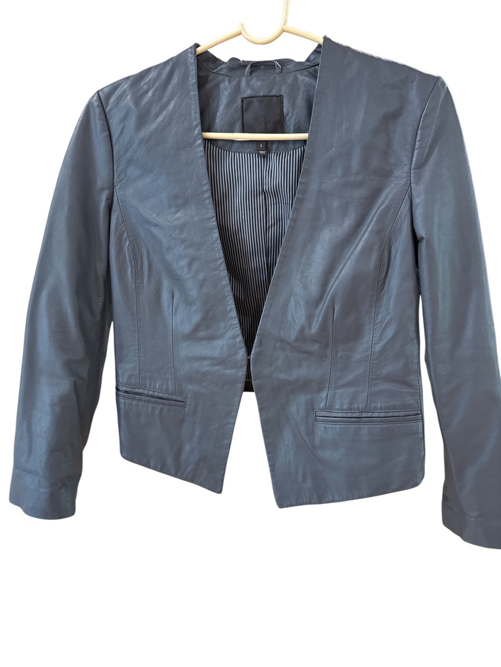 Womens Black Leather Open-Front Blazer Jacket